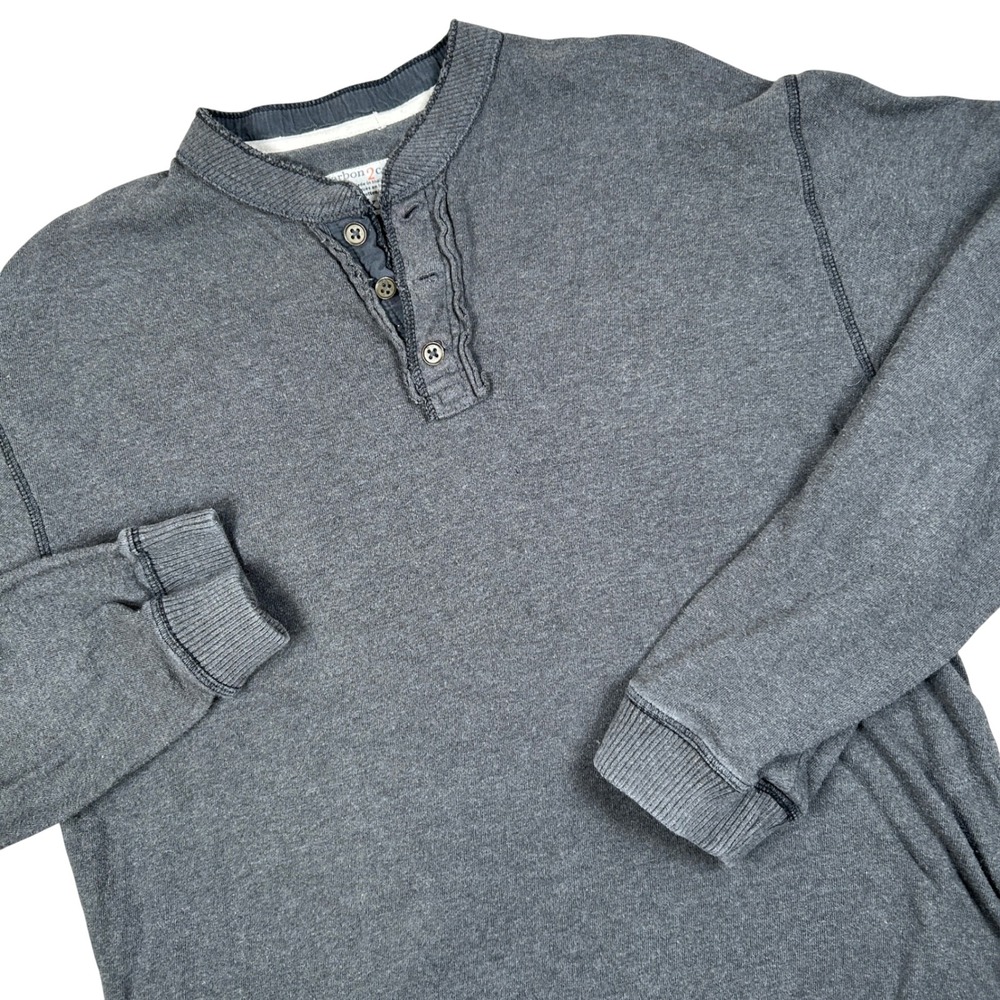 Carbon 2 Cobalt Henley Shirt Mens 2XL Grey Casual Minimalist Basic 100% Cotton